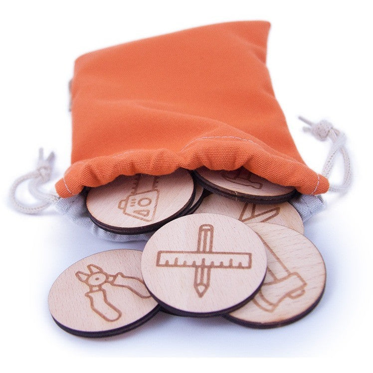 Wooden Memory Game Tools Edition by Grains.be, choose your color of your bag