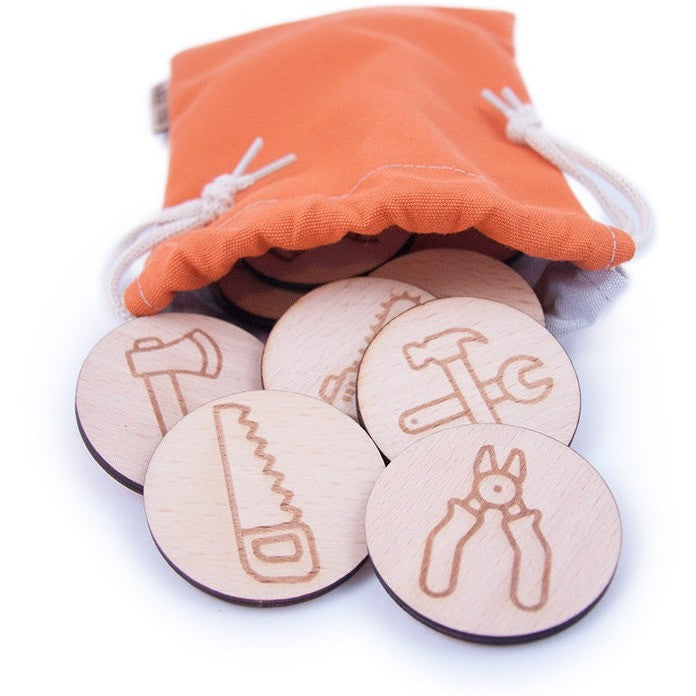 Wooden Memory Game Tools Edition by Grains.be, choose your color of your bag